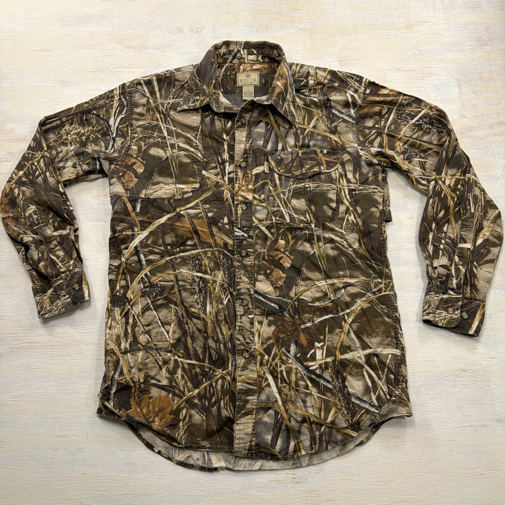 Beretta Shirt Advantage MAX-4 Camo Vented Back Shooting Patch Brown Mens Large